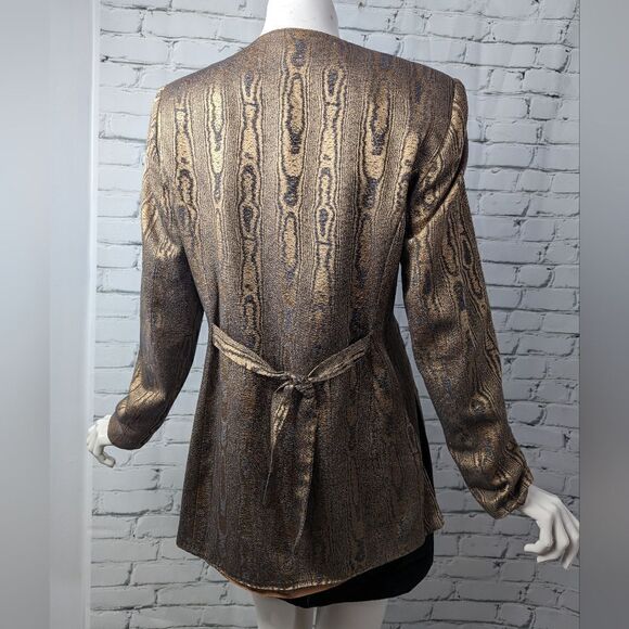Printed blazer, Shiny fabric blazer, Wood print jacket, 80s 90s blazer - Picture 8 of 10